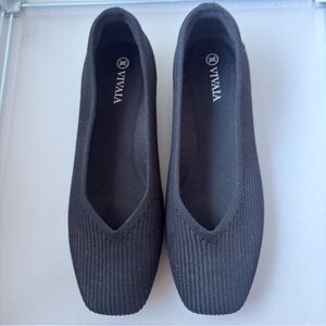 VIVAIA Black Knit Square-Toe Ballet Flats